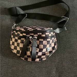 Checkered Crossbody Bag with Black Strap